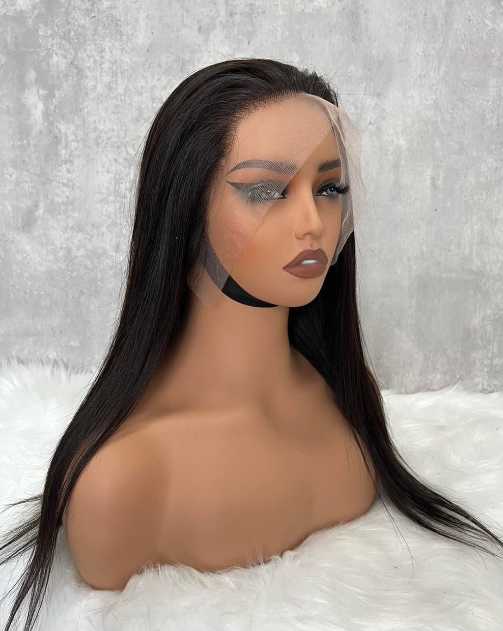 Black Bone Straight 360 Transparent Frontal Closure Wig